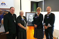 <strong>Unveiling of Sister Leila Greco Photo</strong> (from left to right): <strong>Bishop Frederick Colli</strong>; <strong>Sister Shirley Anderson</strong>, General Superior; <strong>Tracy Buckler</strong>, President & CEO, St. Joseph's Care Group; <strong>Gary Johnson</strong>, Board Chair, St. Joseph's Care Group