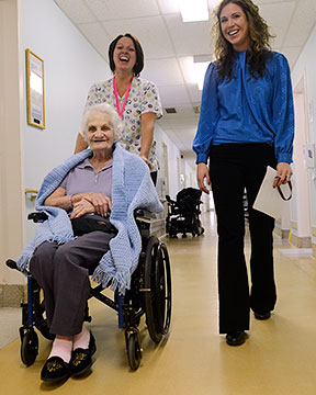 <strong>Jessica Saunders</strong> (right) of St. Joseph's Care Group, was selected as one of Ontario's 20 Faces of Change, a provincial award recognizing those who inspire positive client and patient-centred change within the healthcare system. She is pictured here with client <strong>Irene Legros</strong> (seated), and Personal Support Worker <strong>Kerry Thom</strong>