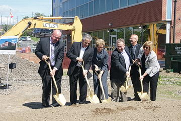 <strong>Ground Breaking Ceremony</strong> (from left to right): <strong>Keith Hobbs</strong>, Mayor, City of Thunder Bay; <strong>Bill Mauro</strong>, MPP, Thunder Bay - Atikokan; <strong>Kathleen Wynne</strong>, Premier of Ontario; <strong>Michael Gravelle</strong>, MPP, Thunder Bay - Superior North; <strong>Gary Johnson</strong>, Board Chair, St. Joseph's Care Group; <strong>Tracy Buckler</strong>, President & CEO, St. Joseph's Care Group